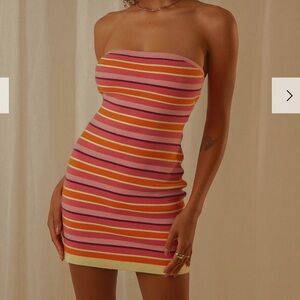 Peppermayo Yasmine Knit Mini Dress Tube Top Pink/orange Size Medium/Large Boho